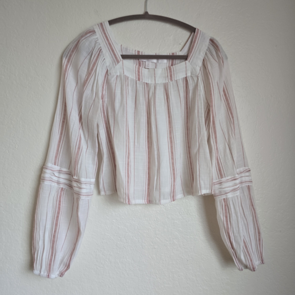 LC Lauren Conrad White and Pink Striped Blouse